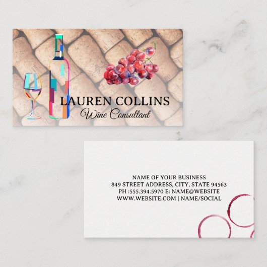 Kunstrasenglas | Trauben | Korks Visitenkarte (Vorne/Hinten)