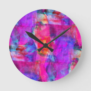 Kunstrosa, Blau, roter Beschaffenheitshintergrund Runde Wanduhr