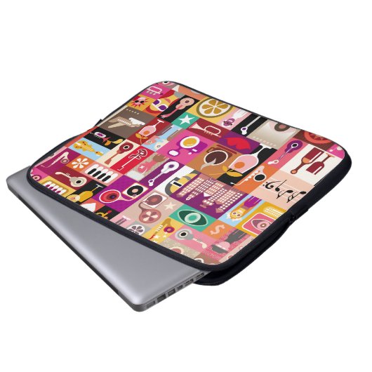 Kunstsammlung, musikalische Vintage Illustration. Laptopschutzhülle (Vorne Knopf)