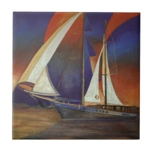 Kunstschlucht unter Segel in Orange und Lila Fliese