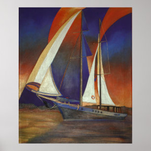 Kunstschlucht unter Segel in Orange und Lila Poster