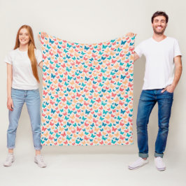 Kunstschmetterlingsmuster Beige Rosa Türkis Fleecedecke