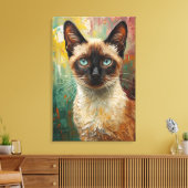Kunstsiamesische Katze Portrait Lebendes Ölgemälde Leinwanddruck (Insitu (Wohnzimmer))