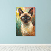 Kunstsiamesische Katze Portrait Lebendes Ölgemälde Leinwanddruck (Insitu (Holzboden))