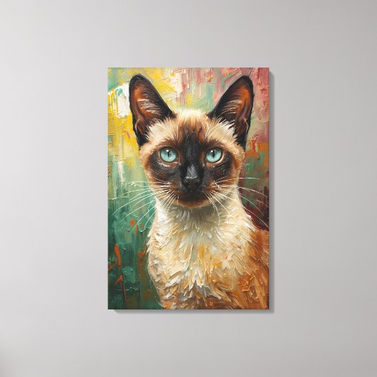 Kunstsiamesische Katze Portrait Lebendes Ölgemälde Leinwanddruck (Vorderseite)