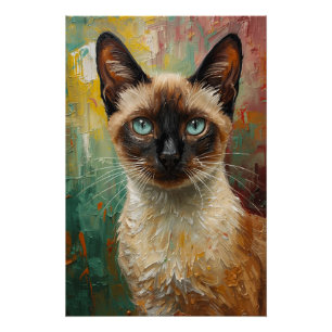 Kunstsiamesische Katze Portrait Lebendes Ölgemälde Poster