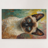 Kunstsiamesische Katze Portrait Lebendes Ölgemälde Puzzle (Horizontal)