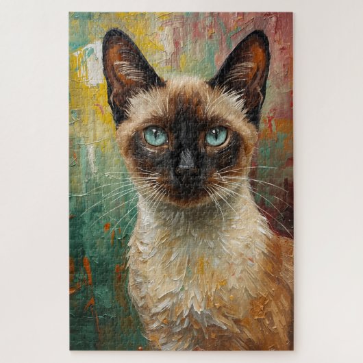 Kunstsiamesische Katze Portrait Lebendes Ölgemälde Puzzle (Vertikal)