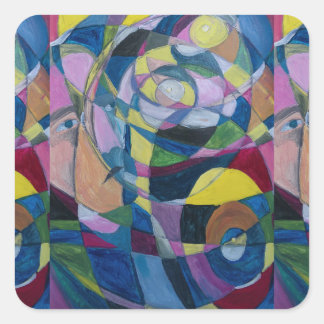 KUNSTSTICKER VON KÜNSTLER PAULA REILLY. QUADRATISCHER AUFKLEBER