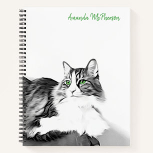 Kunststilistisches Katzenportrait mit grünen Augen Notizblock
