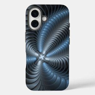 Kunststoff Blau Grau 3D Fraktal Art Moderne Abstra iPhone 16 Hülle