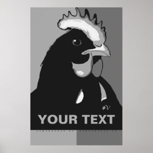 KUNSTSTOFF IT Schwarzer & weißer Pop Art ChickenPo Poster