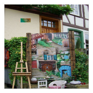 Kunststudio mit Malerei und einfaches, glänzendes  Poster