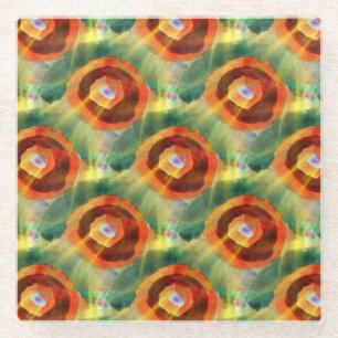 Kunsttextur abstrakt Wasser grün, orange, Kreis Glasuntersetzer