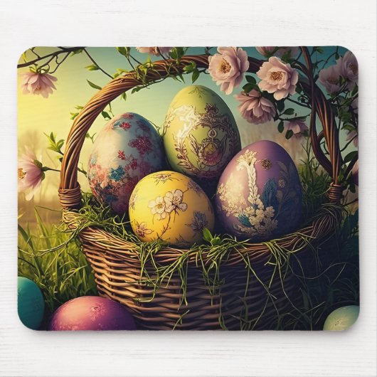 kunstvoll dekorierte Ostereier in einem Blume-Korb Mousepad (Vorne)