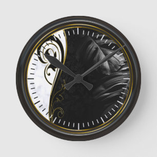 Kunstvoll Schwarz gerahmt, weißer Marmor, Grafik Runde Wanduhr