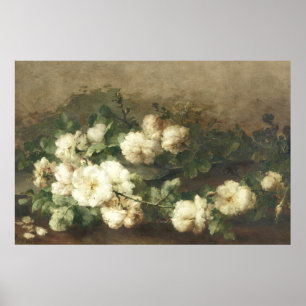 Kunstvolle alte weiße Rosen Ölmalerei Poster