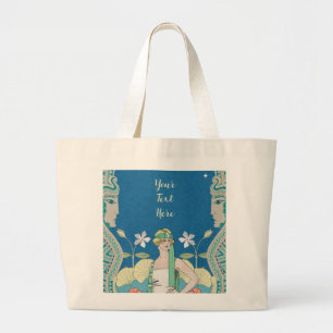 Kunstvolle Art Nouveau Vintage Blaue Damenarkade Jumbo Stoffbeutel
