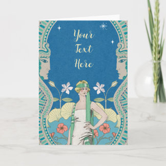 Kunstvolle Art Nouveau Vintage Blaue Damenarkade Karte