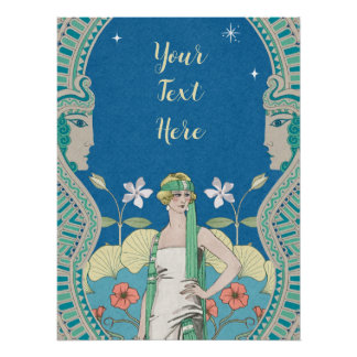 Kunstvolle Art Nouveau Vintage Blaue Damenarkade Poster