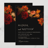 Kunstvolle Blumen Dunkle Hochzeit Einladung (Vorne/Hinten)