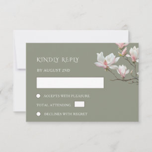 Kunstvolle Sage-Grün-Magnolien-Blüten-Hochzeit RSVP Karte