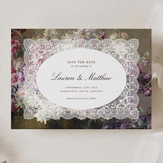 Kunstvolle Spitzenelemente - Florale Save-the-Date Save The Date