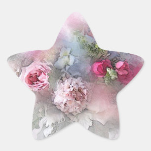 Kunstvolle Wasserfarbenkunst Rosa Rote Rosen Blank Stern-Aufkleber