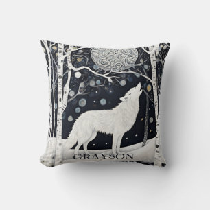 Kunstvoller Art Nouveau Weißer Winterfuchs Wolf Kissen