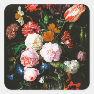 Kunstvoller Druck einer düsteren, floralen Botanik Quadratischer Aufkleber