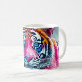 Kunstwerk eines Tigers mit lebendigem, neonfarbene Kaffeetasse (VorderseiteRechts)