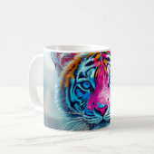 Kunstwerk eines Tigers mit lebendigem, neonfarbene Kaffeetasse (Vorderseite Links)
