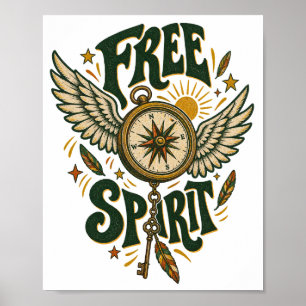 Kunstwerk 'Free Spirit Vintage Winged Compass' für Poster