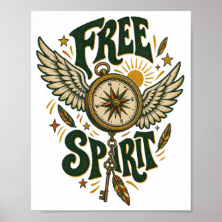 Kunstwerk 'Free Spirit Vintage Winged Compass' für Poster