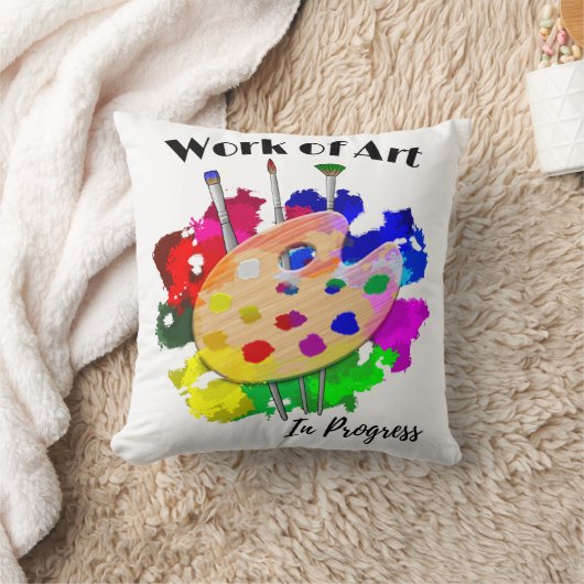 Kunstwerk in Arbeit Künstler Palette Pinsel Kissen (Decke)
