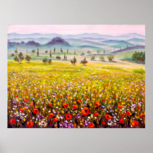 Kunstwerk Italienische Zypressenlandschaft mit m Poster