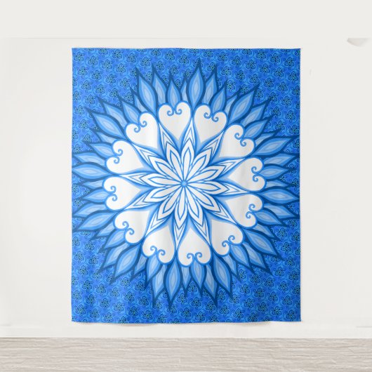 Kunstwerk Weiß und Blau Mandala Wandteppich (Vorderseite)