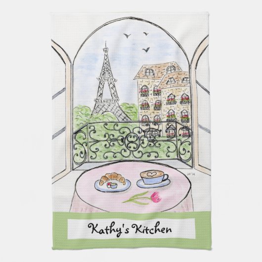 Kunstwerk Whimsical Paris Eiffelturm PERSONALISIER Geschirrtuch (Vertikal)