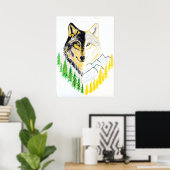 Kunstwolf-Portrait mit Naturgeschichte Poster (Heimbüro)