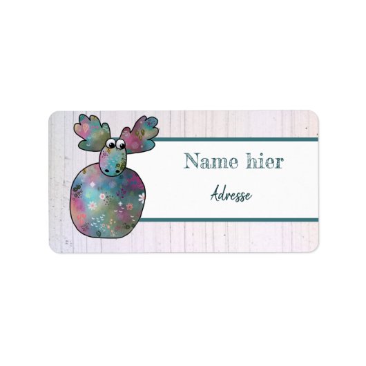 Kunterbunter Elch Adressaufkleber (Vorne)