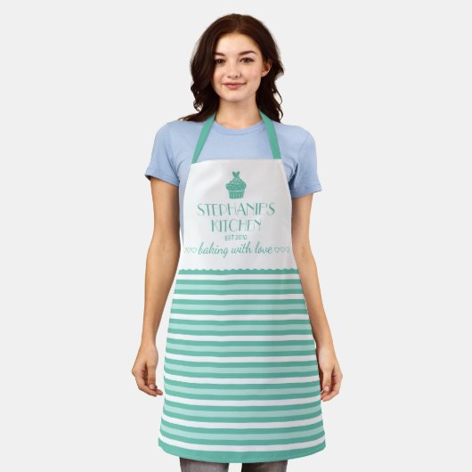 Kupcake Name Backen mit Liebe Streifen Minze Schürze (Getragen)