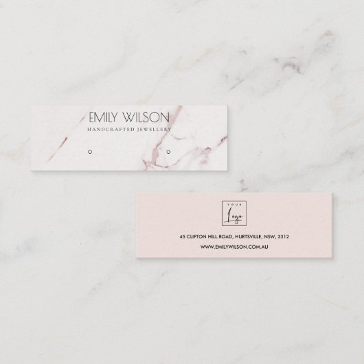 KUPER BLUSH PINK MARBLE STUD EARRING DISPLAY LOGO MINI VISITENKARTE (Vorne/Hinten)