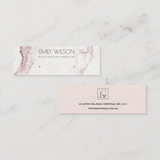 KUPER BLUSH PINK MARBLE STUD EARRING DISPLAY LOGO MINI VISITENKARTE (Vorne/Hinten)