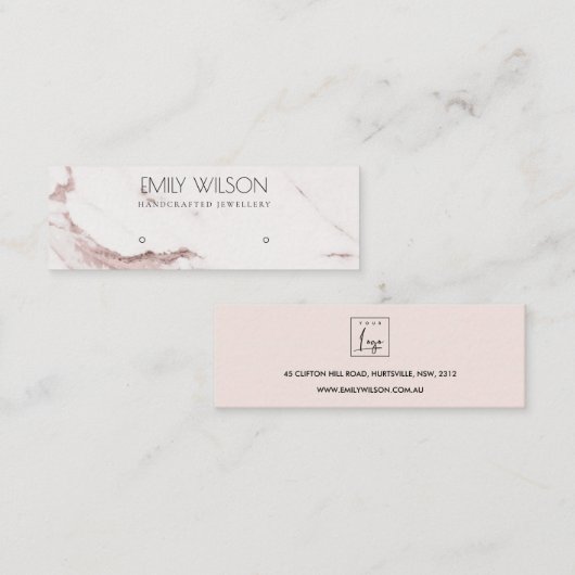 KUPER BLUSH PINK MARBLE STUD EARRING DISPLAY LOGO MINI VISITENKARTE (Vorne/Hinten)