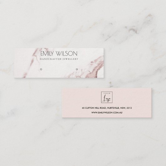 KUPER BLUSH PINK MARBLE STUD EARRING DISPLAY LOGO MINI VISITENKARTE (Vorne/Hinten)