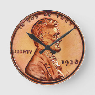 Kupfer 1938 Abraham Lincoln penny, ein Cent Round Runde Wanduhr
