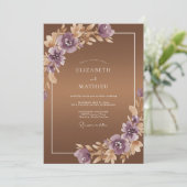 Kupfer-Amethyst-Blatt-Hochzeit Einladung (Stehend Vorderseite)