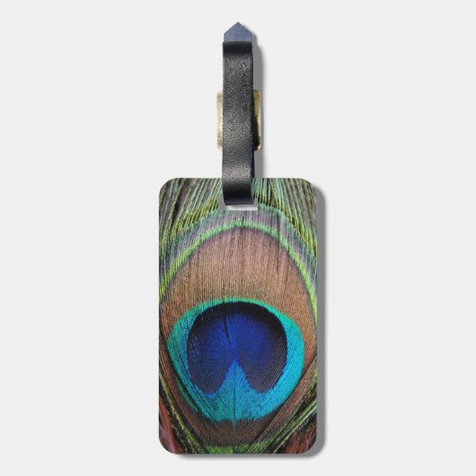 Kupfer/Aquamarin/Blue Pfau Feather Gepäckanhänger (Rückseite vertikal)