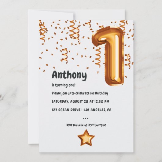 Kupfer Ballon 1. Geburtstag Einladung (Vorderseite)