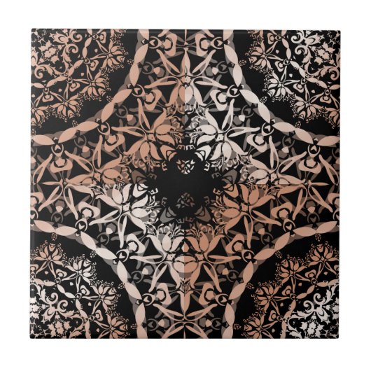 Kupfer Black Mandala Pattern Fliese (Vorderseite)